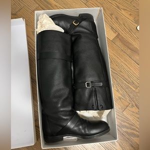 Pre-owner Chloe Pebbled Leather Tall Boot with Double-Buckle, Black with Box